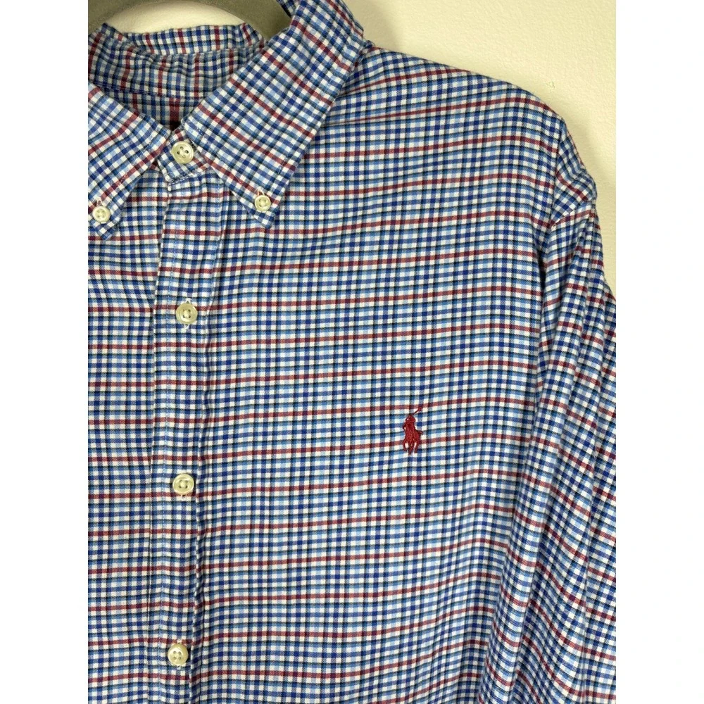 Ralph Lauren Mens Button Down Shirt XL Blue Red Gingham Plaid Preppy Classic